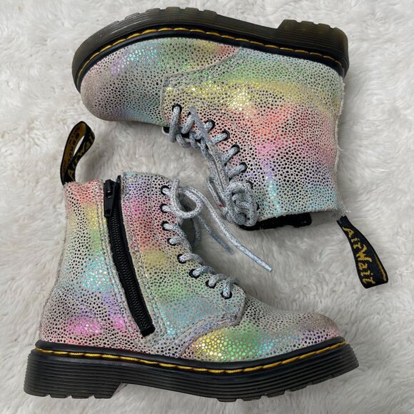 Dr. Martens #1460 Kid's Pascal T Rainbow Glitter Boots Lace Up Shoes Size US 8 - Picture 2 of 10